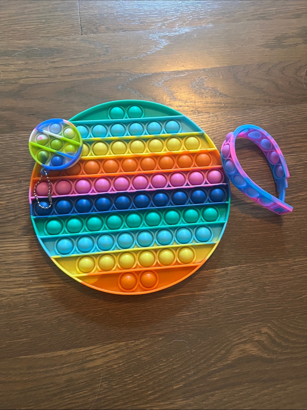 Rainbow big pop-it fidget,purple/pink pop-it bracelet,blue/green pop-it keychain